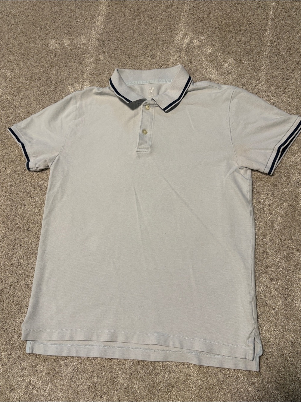 GAP Light Blue Polo with Navy Collar and Sleeve Stripes